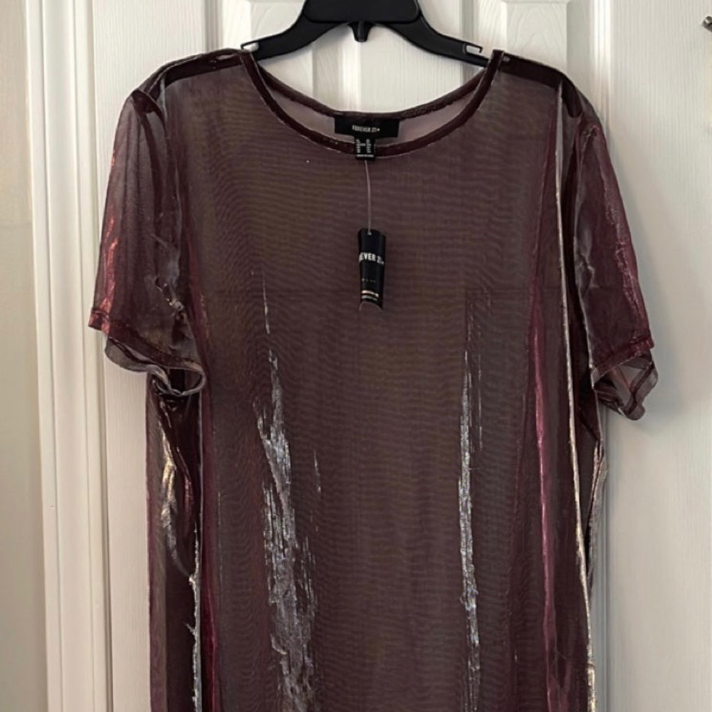 Forever21 size 3x sheer metallic dress coverup burgundy.